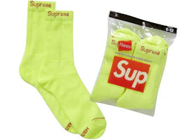Supreme Hanes Crew Socks (4 Pack) Flourescent Yellow